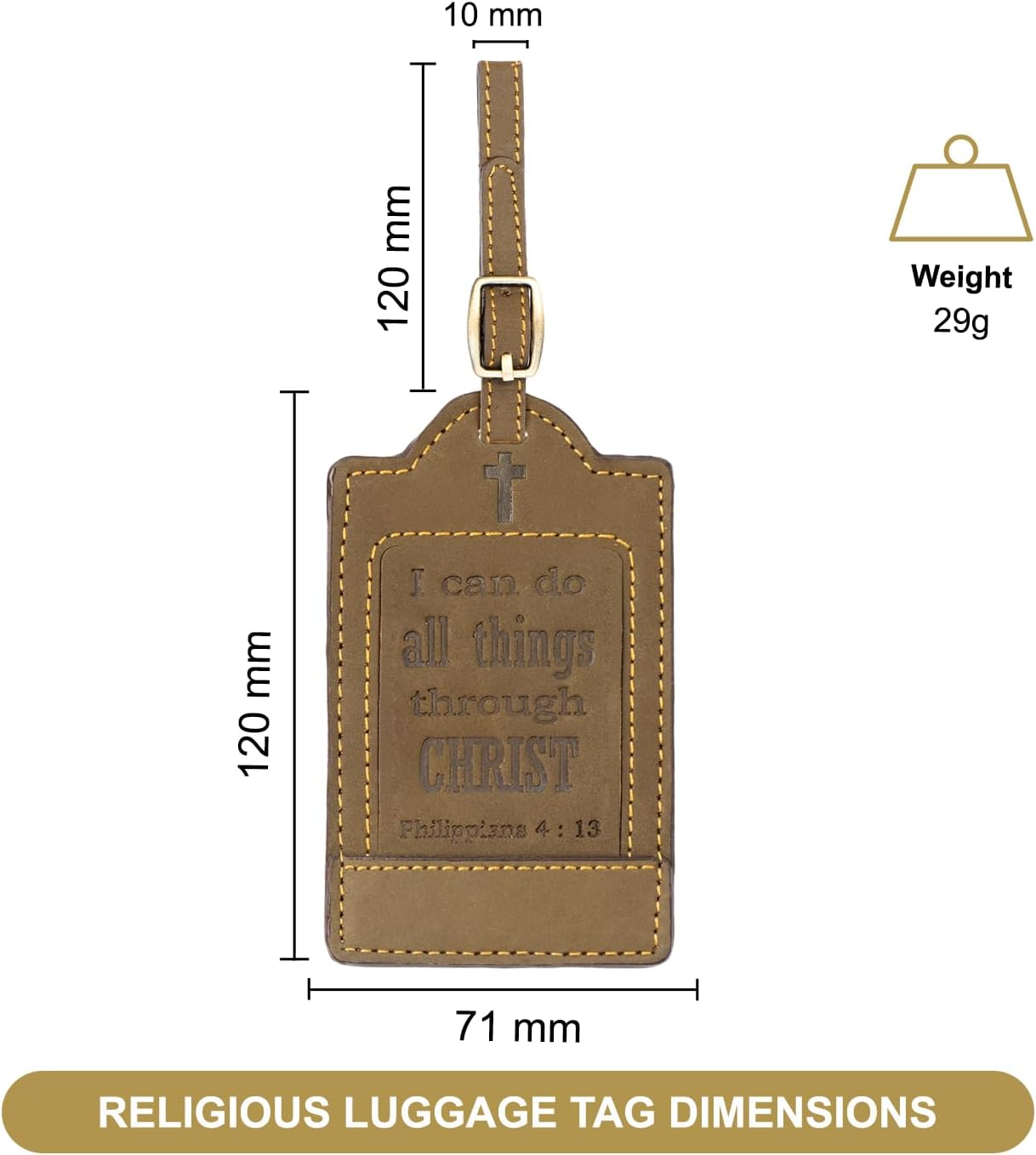 Sovereign-Gear - Two Brown Leather Luggage Tags 'Philippians 4:13' with Leather Airtag Holder Combo - Genuine Leathers Luggage Tag for Suitcases - Secure, Stylish & Durable Travel Accessory image number 3