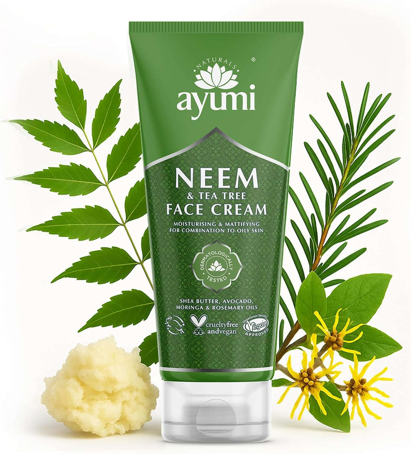 Ayumi Neem & Tea Tree Face Cream. Vegan, Cruelty-Free, Dermatologically-Tested, 1 X 100Ml image number 1