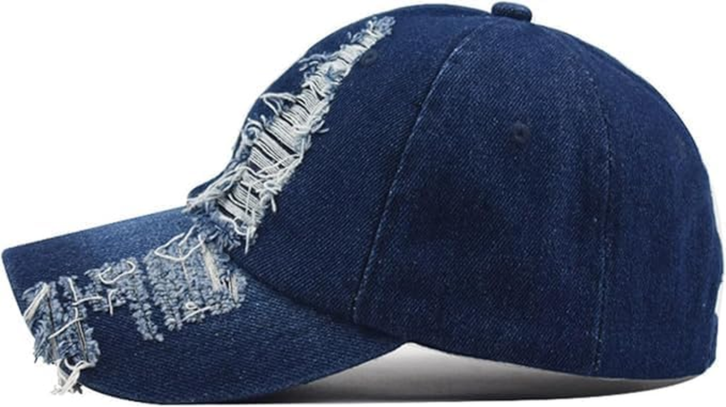 Broken Design Adjustable Unisex Washed Denim Hats Top Hats for Women Baseball Caps Baseball Hats for Men DIY Plain Hat image number 1