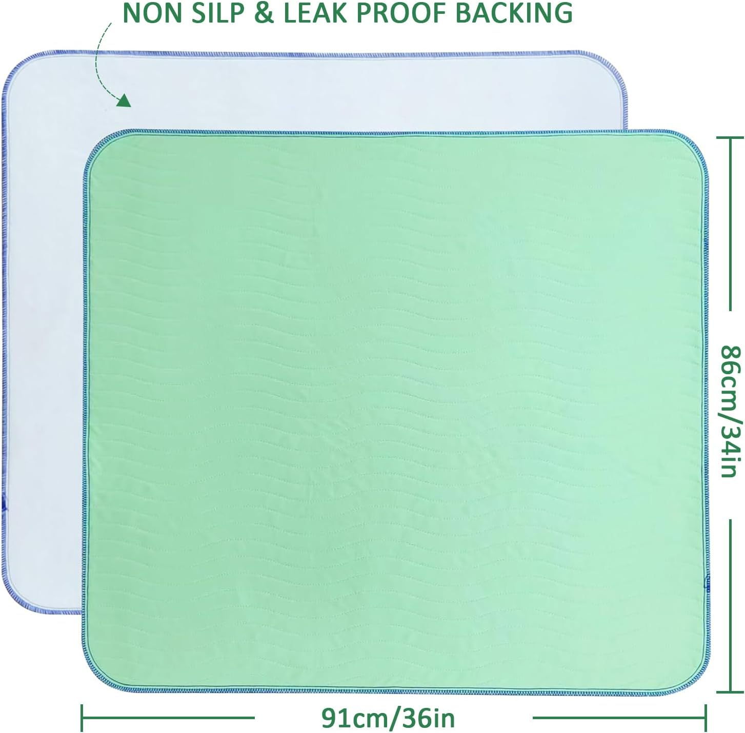 86 X 91Cm Waterproof Washable Underpads, 2 Pcs Reusable Extra Heavy Absorbency Incontinence Bed Pads for Adults, Pets, Couch, Floor Mattress Protect, Reusable Pee Pads for Dogs, 34&rdquo;X36&rdquo; image number 6