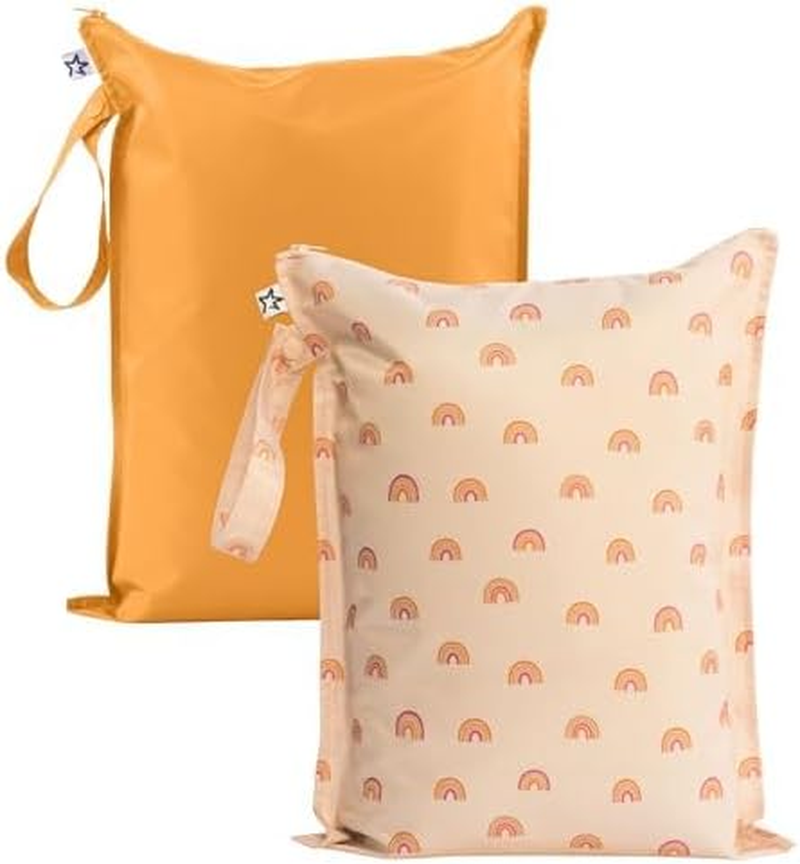 Tiny Twinkle Mess-Proof Wet Bags 2 Pack Waterproof and Washable Bag for Travel Storage, Stroller, Daycare, Baby Diapers, Yoga, Beach, Pool, Wet Toddler Swimsuits (Black, Green Checkers)