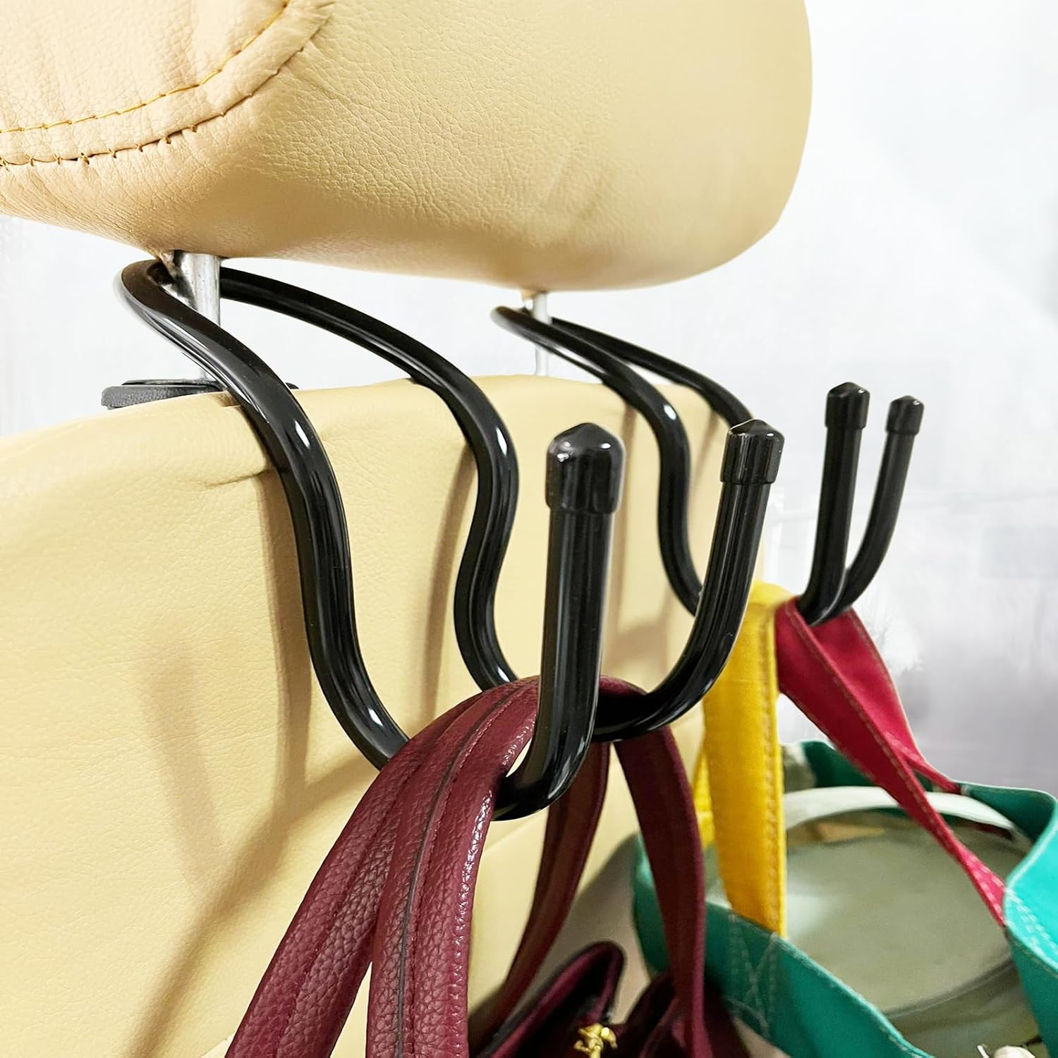 Pmsanzay Flexible Car Seat Headrest Hook, Universal Headrest Storage Hanger for Purse Bags Coat Cowboy Hat Umbrella, Easy to Shape - Many Uses in a Car or Truck, Flexible and Sturdy - No Scratches image number 2