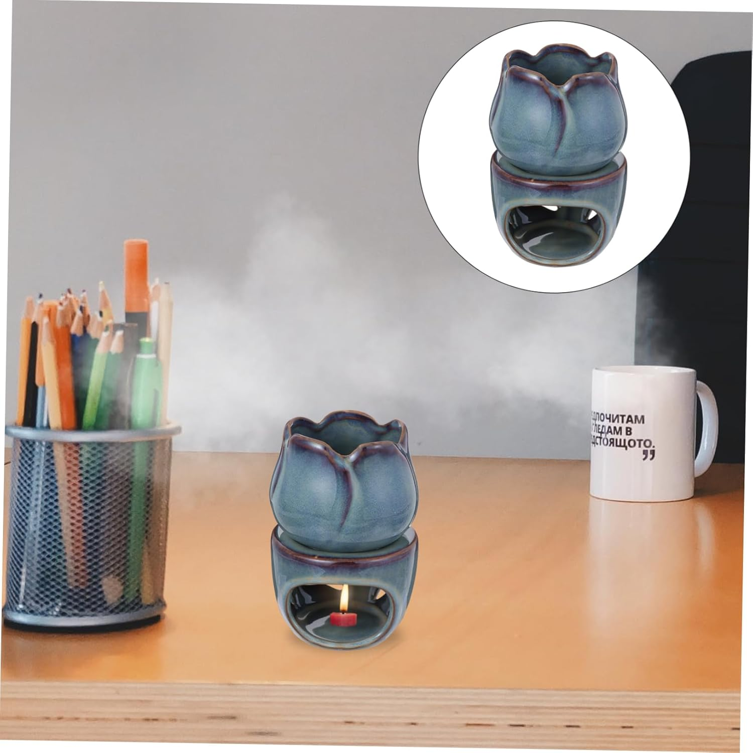 Ceramic Aromatherapy Burner Tulip Incense Stove Aroma Heating Holder for Home Decor for Living Use Incense Burner Holder image number 2