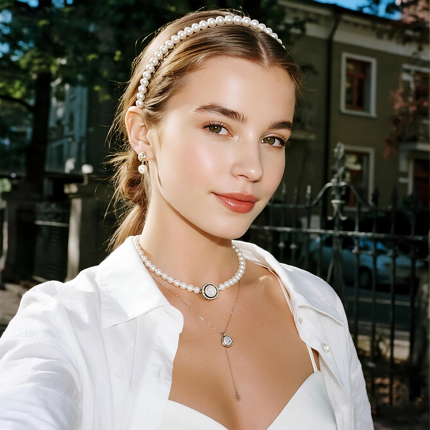 5 Pcs Pearl Headbands for Women Girls White Pearl Non Slip Hairbands Fashion Bridal Headband for Wedding Bridal Hair Hoop Party Pearls Hair Accessories for Women Girls