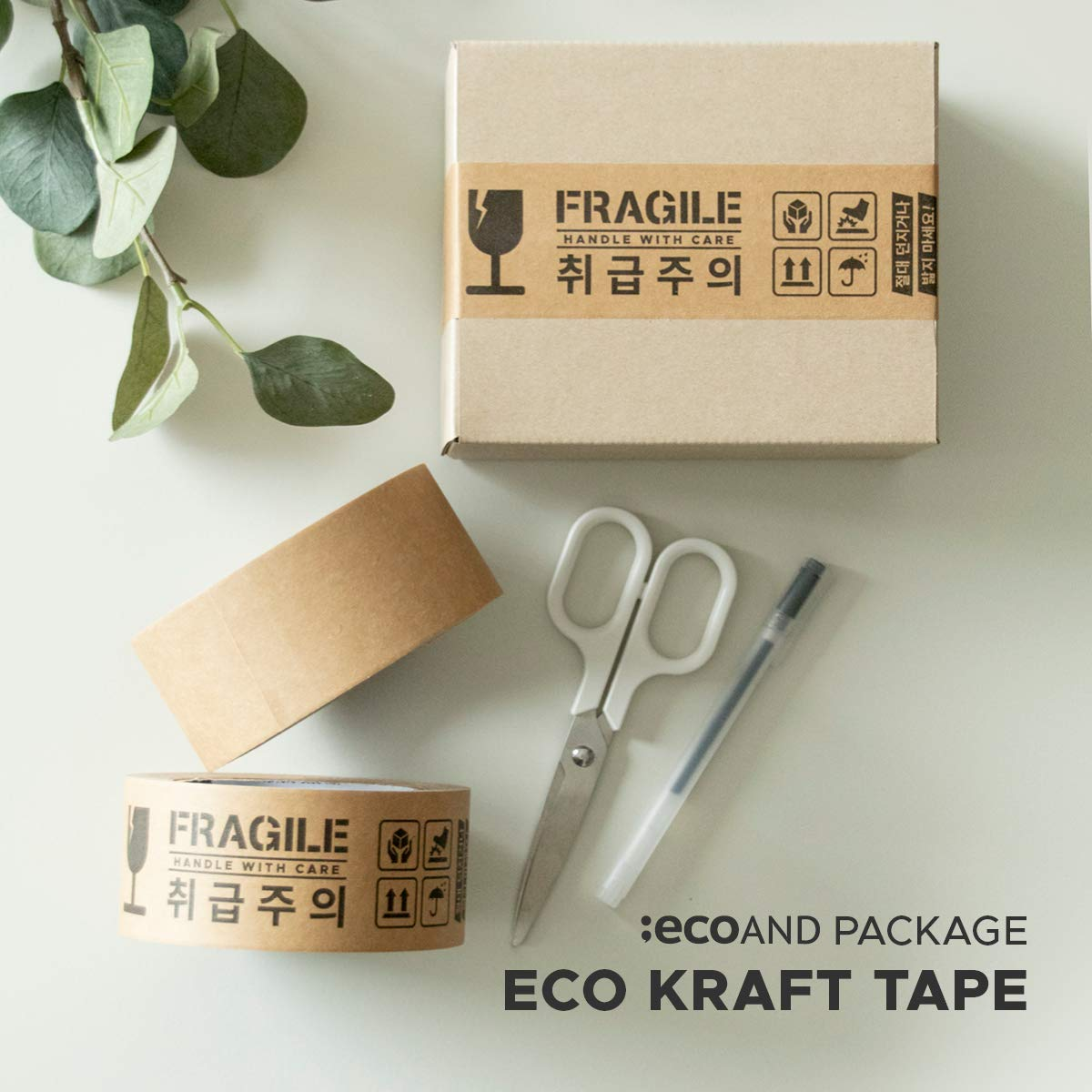 Brown Kraft Paper Tape, 2&rdquo; X 43 Yards, Writable Non-Coated Surface for Masking, Sealing, and Packaging Use, Eco-Friendly and Recyclable, Easy-To-Tear (Non-Printed) - Fragile-Printed(2Pcs) image number 4