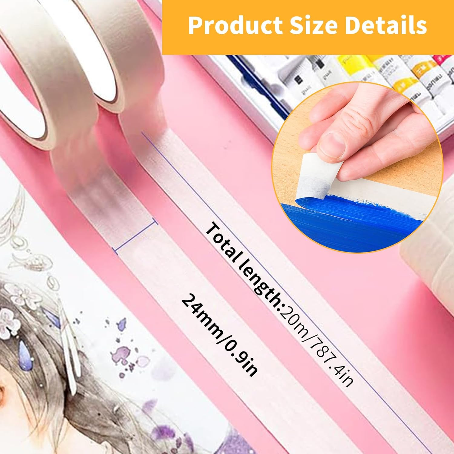 6 Rolls Masking Tapes, 24Mmx20M per Roll, Multi-Use Strong Adhesive Water-Resistant Backing Cloth Duct Tape, Writable, Tearable, No Residue, Patch & Seal Tape for Arts Crafts Home Repair Decorative image number 4