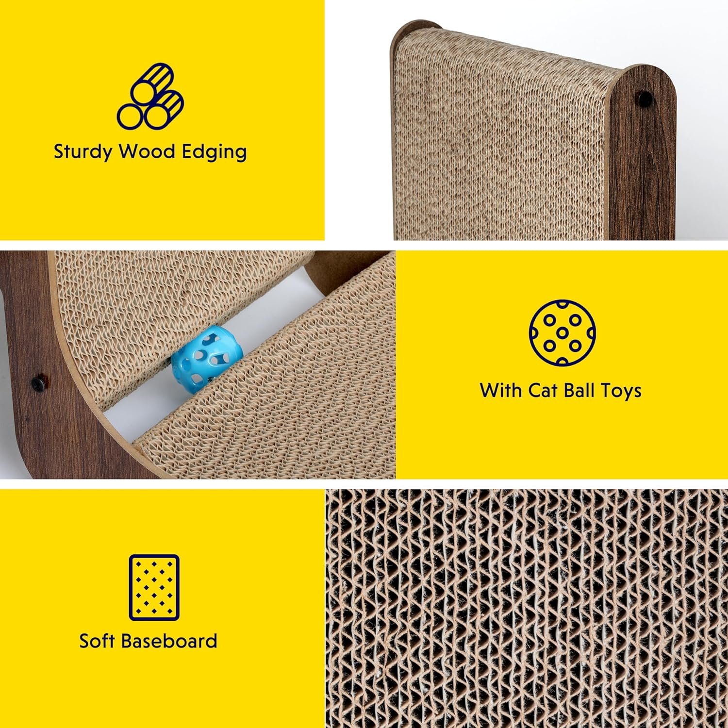 Cat Scratcher with Cat Toys Ball Track, Build-In Ball, L-Shaped Scratcher, Cardboard Lounge Bed, Stable and Durable, Furniture Protector, Reversible image number 6