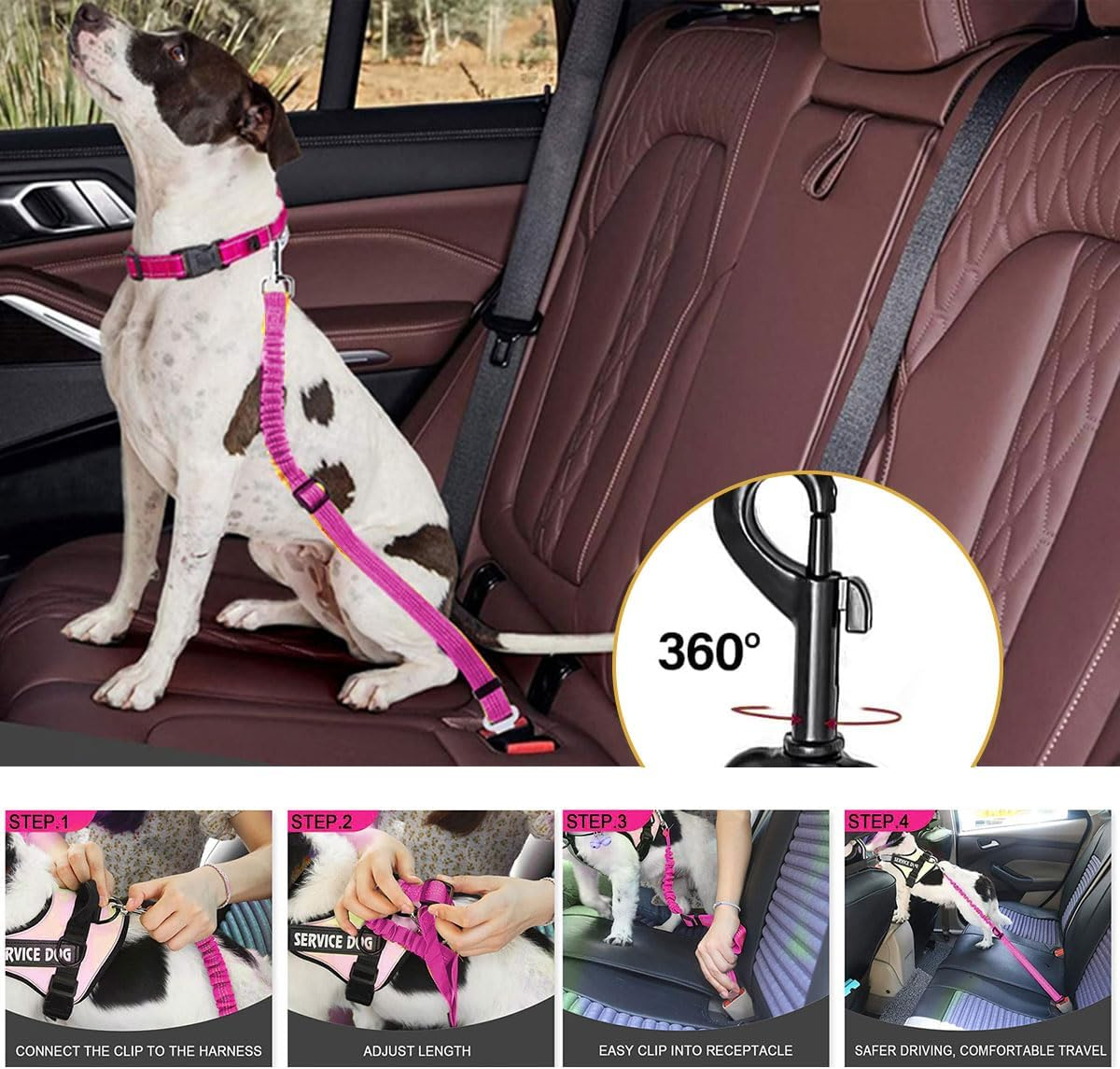 Dog Seat Belt for Car, Dog Seat Belt for Car, Dog Seat Belt for All Dogs and Cats, 52-88 Cm, Pink image number 4