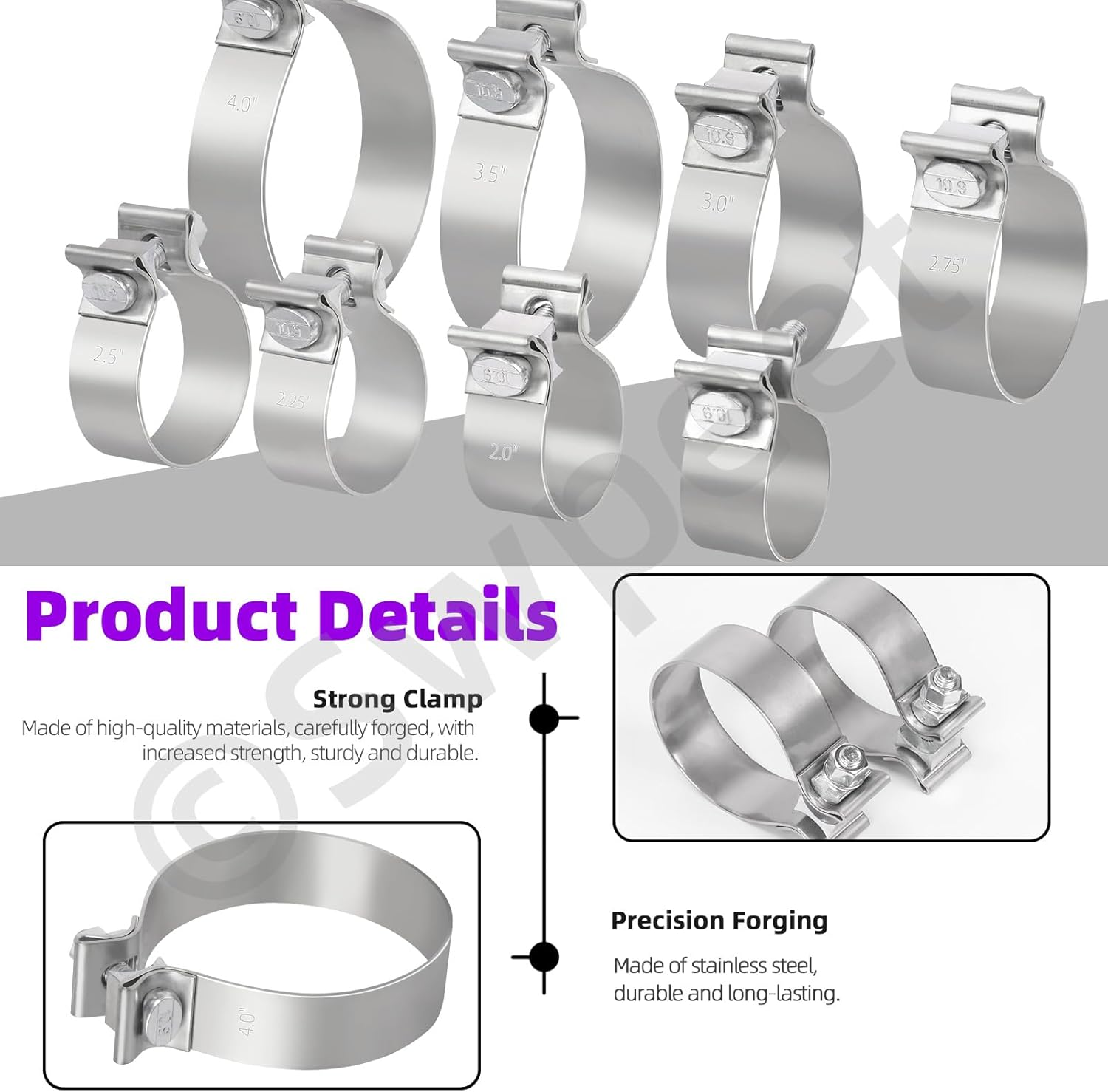 Swpeet 1Pc 2 Inches Exhaust Clamp Narrow Band, Stainless Steel Butt Joint Band Clamp Sleeve Coupler, Universal Joint Exhaust Pipe Muffler Clamp Band Ideal for Exhaust System image number 4