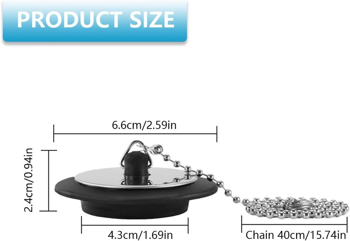 Universal Bath Plug with Chain, Bath Plug Replacement, Bathroom Sink Plug Replacement, Drain Stopper for Bathroom and Kitchen, 42 Mm to 45 Mm image number 4