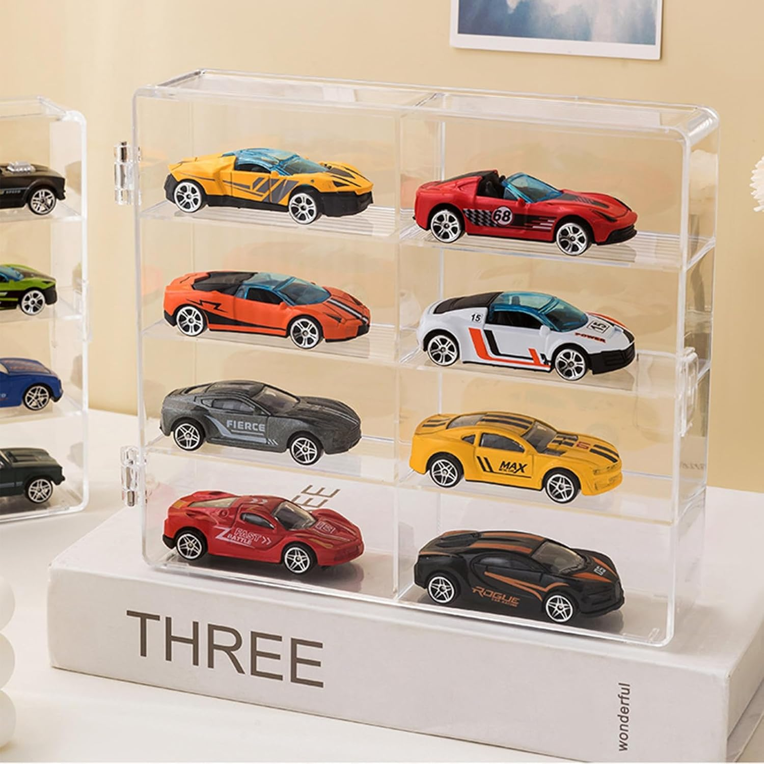 Jarlathy 1/64 Scale Matchbox Wheels Toy Car Display Case Holds 32 Toy Cars Storage Organizer, Clear Display Box with Clear Snap-On Dust Cover 6.5 X 7.5 X 1.6 Inches 4 Pack image number 4