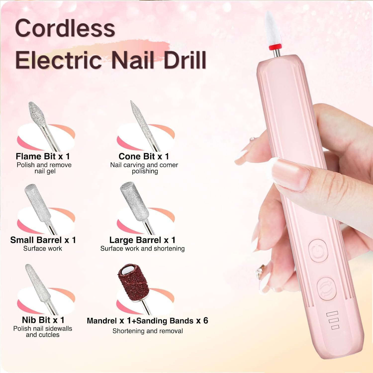 Xunmotoryao Electric Nail Cutter Professional Electric Nail File for Gel Nails USB Rechargeable 20000 Rpm Manicure Pedicure Set Pink