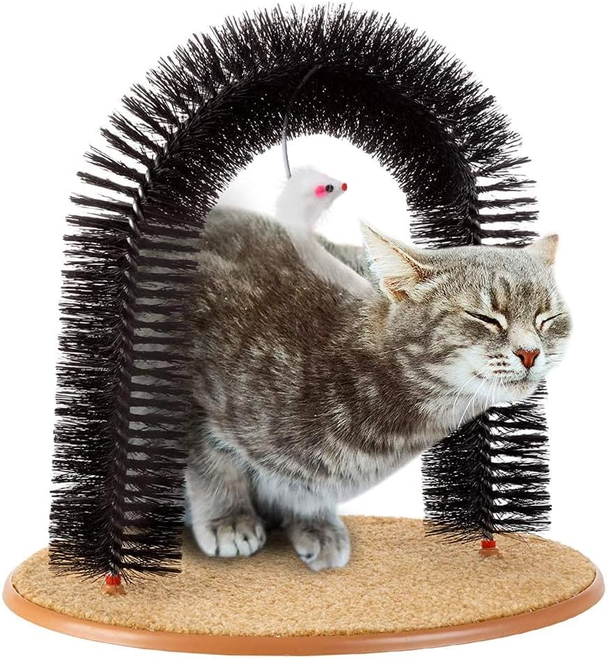 Cat Self Grooming Brush and Massager with Scratching Board Arch Rubbing Posts for Indoor Cats Hair Shedding Control Face Head Grooming Includes Cute Kitten Toy image number 6