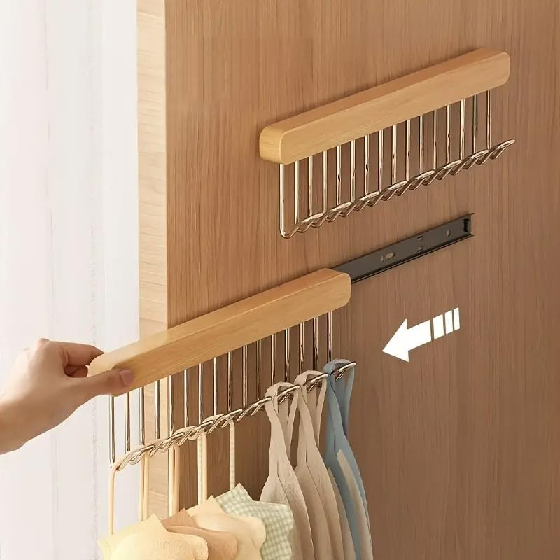 AIMALL Sling Hook Hanger &ndash; Multi-Functional Wave Hanger for Underwear, Vests, and Kitchen Items &ndash; Solid Wood Pull-Out Hanger with 8 Hooks