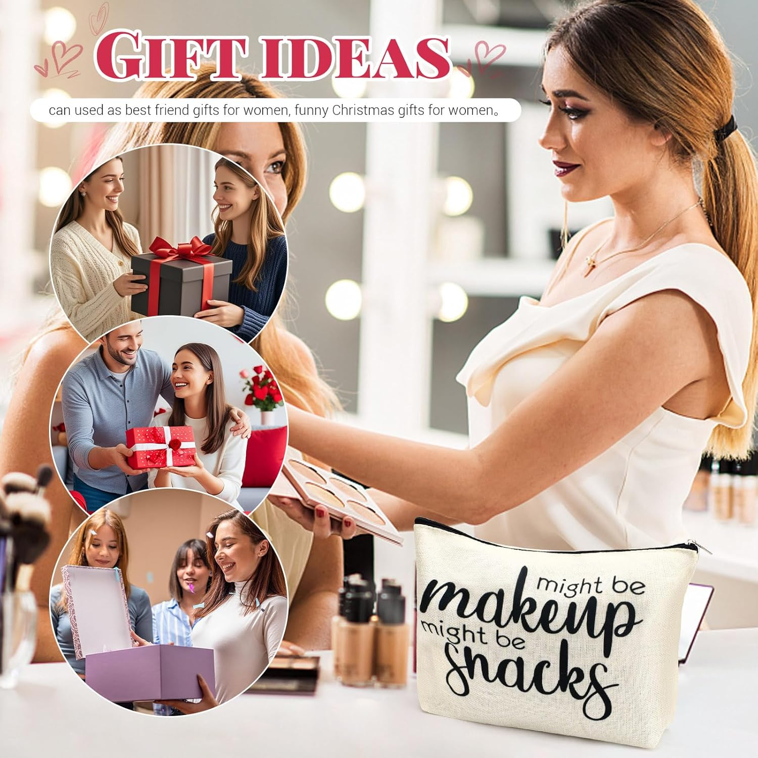 2PCS Funny Makeup Bag, Cute Zipper Pouch, Funny Makeup Bags for Women, Cosmetic Pouch, Cosmetic Bags for Women, White, Modern image number 1