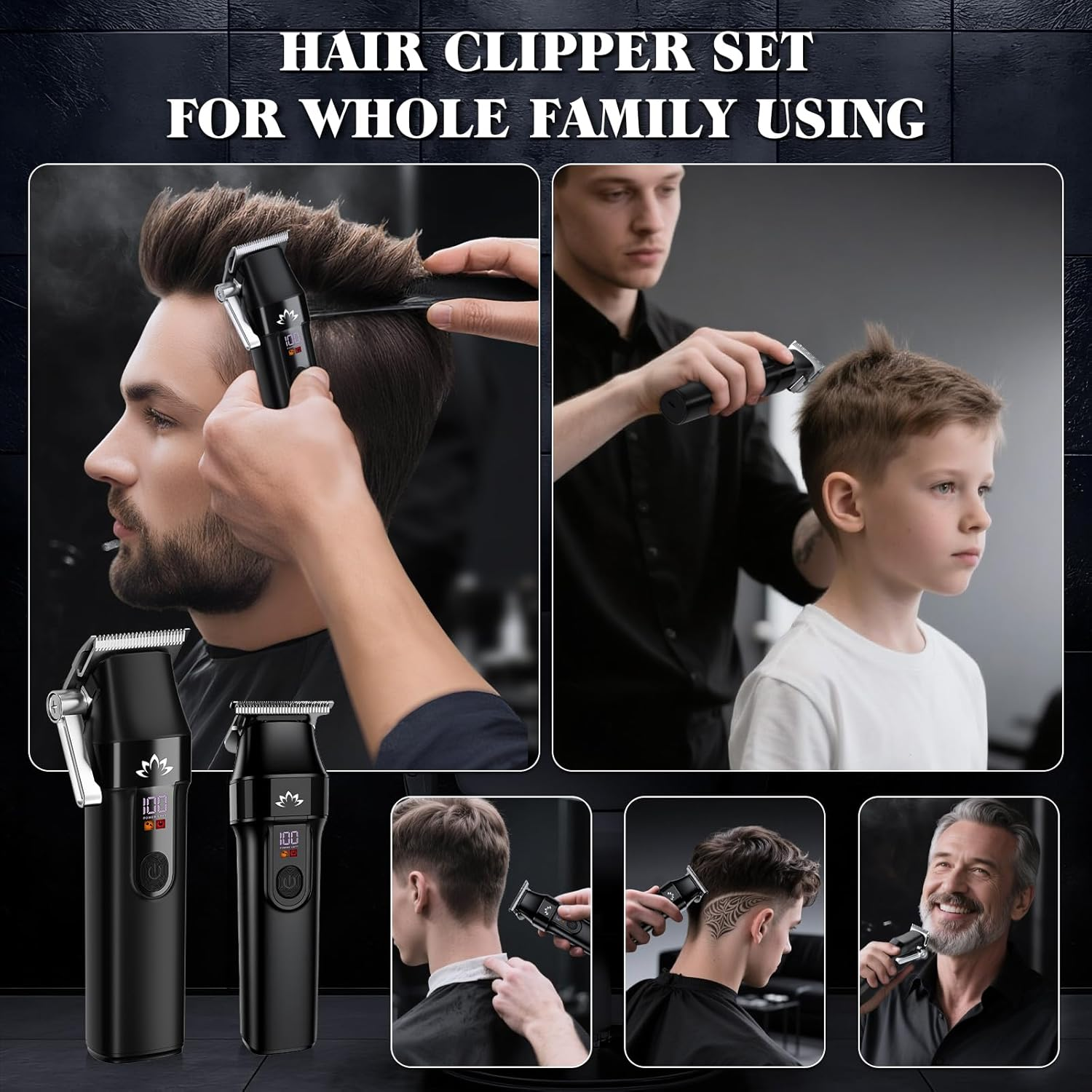 Suttik Hair Clippers for Men Cordless Hair Beard Trimmer Professional T-Blade Trimmer USB Rechargeable Hair Cutting Grooming Kit Barber Clippers Set LED Display image number 2