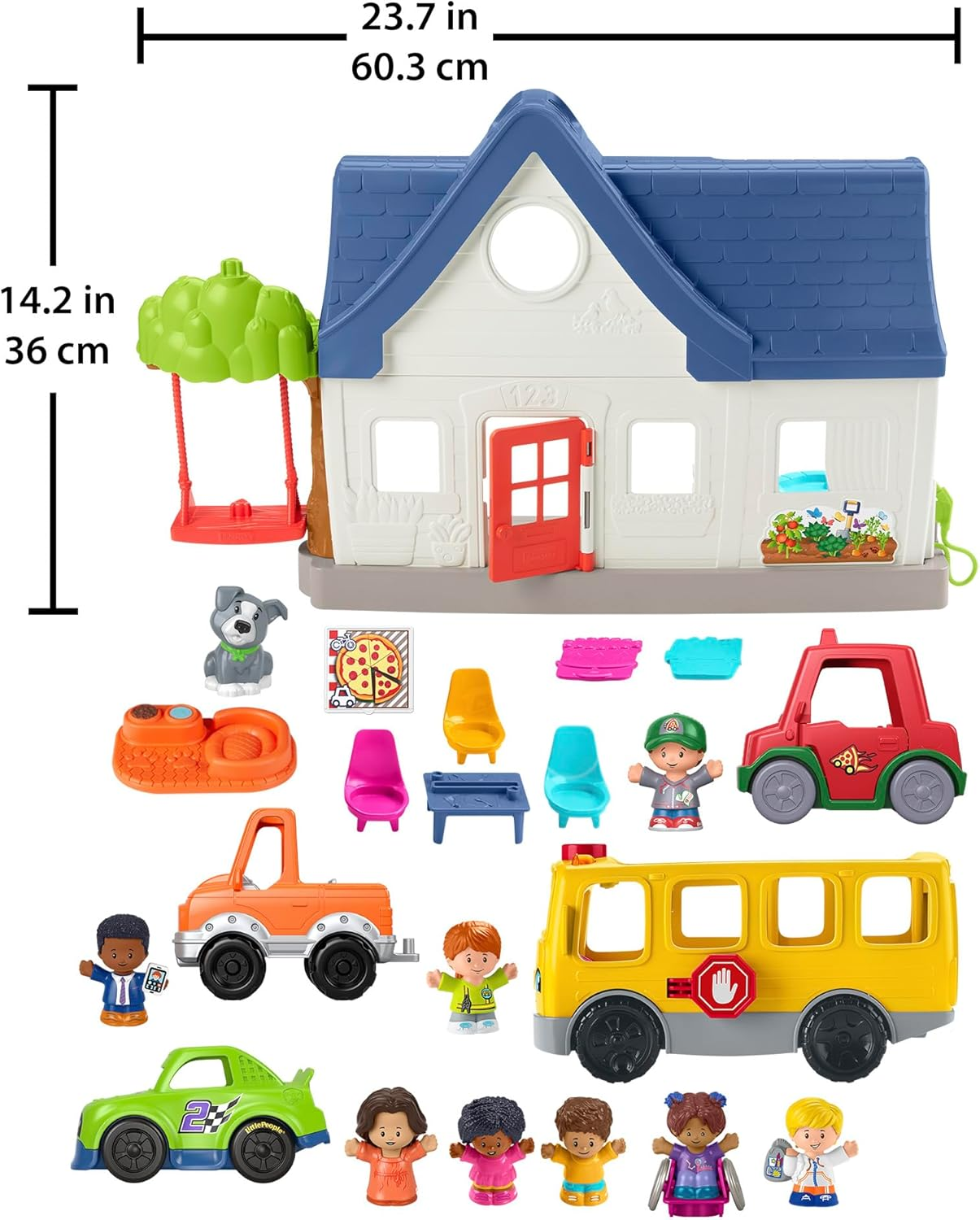 Fisher-Price Little People Toddler Gift Set, Ready for Summer, Interactive Play House with Musical School Bus & 20 Play Pieces