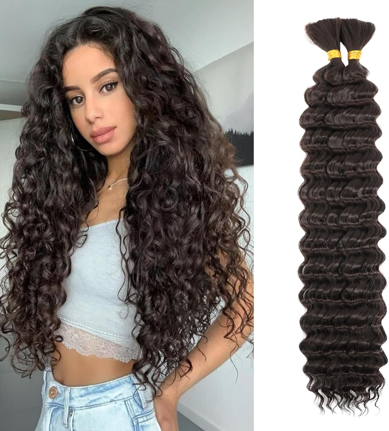LPARMJIT Deep Wave Bulk Hair for Braiding, 18 Inches, 2 Bundles/Pack, No Weft for Braiding, Wavy Synthetic Braiding Hair Extensions for Boho Braids image number 3