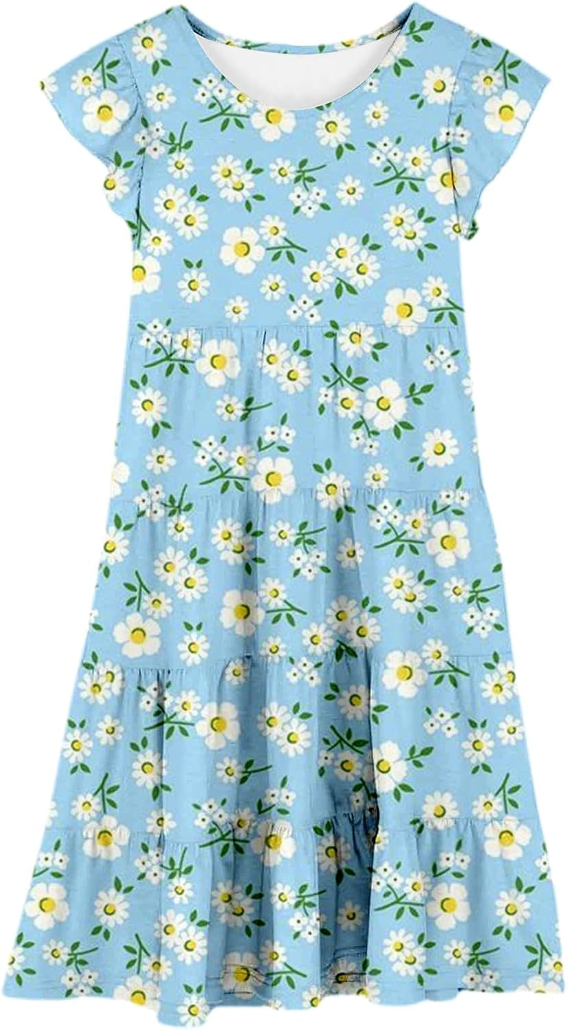 Summer Dresses Girls Casual Dresses Beach Dress Teenager Knee-Length Girls Dresses Casual Midi Dress Short Sleeve Party Dress Princess Dress Children'S Dress 6-15 Years image number 1