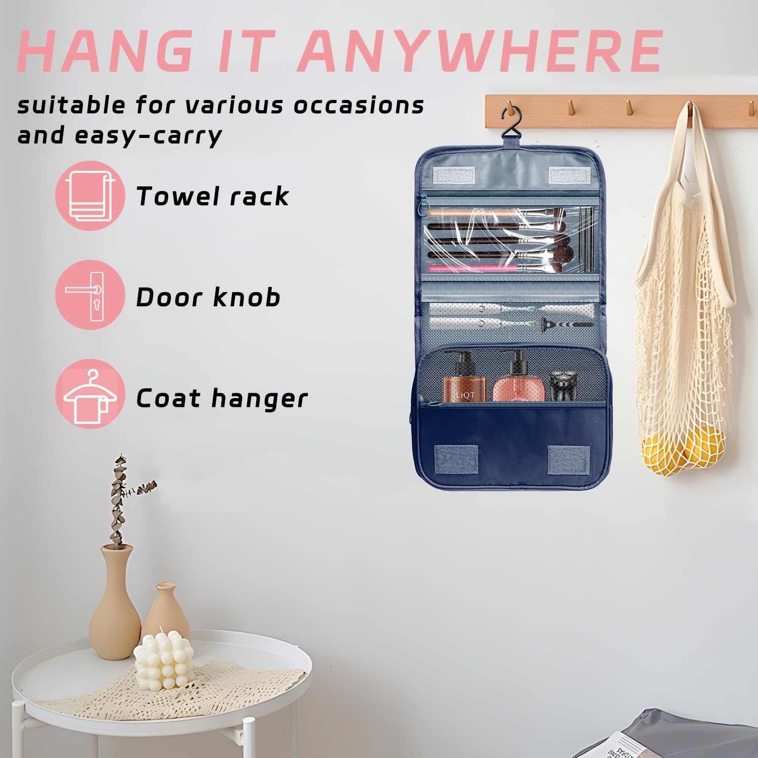 YEMEDA Toiletry Bag Travel Bag with Hanging Hook, Waterproof Capacity Hanging Multifunctional Makeup Bag for Toiletries, Portable Cosmetic Bag Travel Organizer for Women and Men, A6-Royal Blue, Travel image number 2