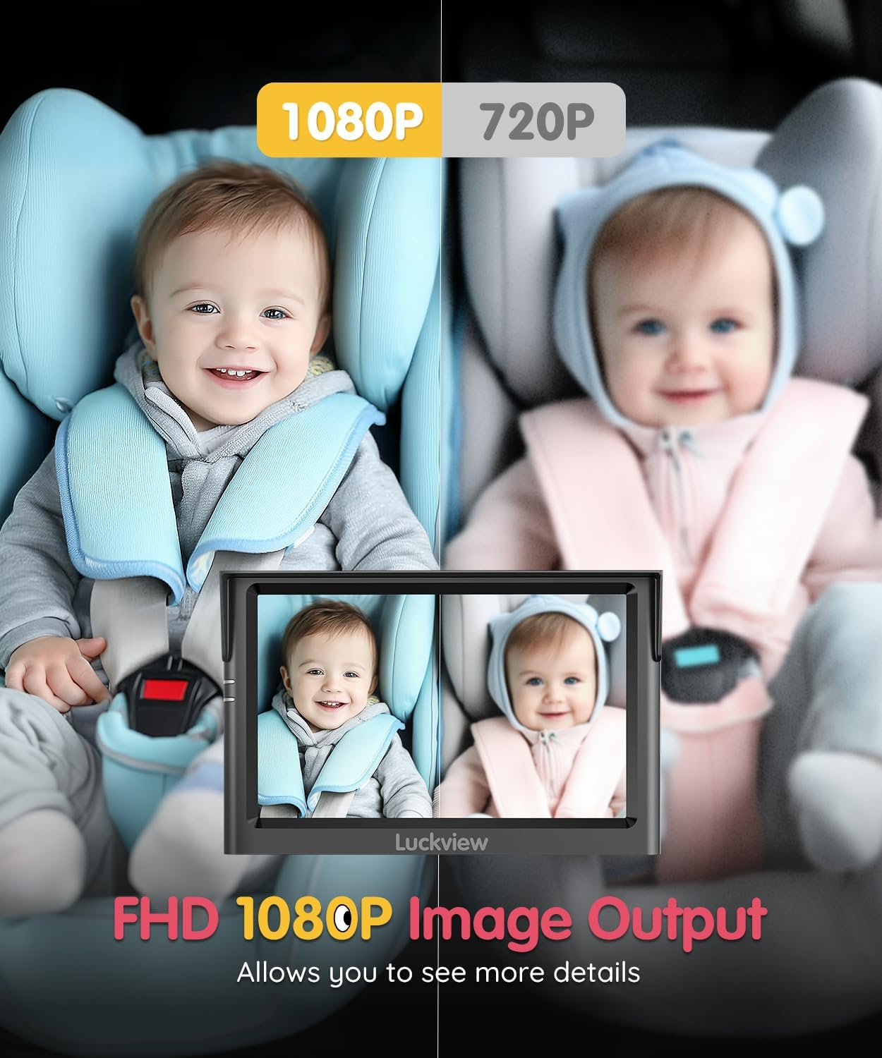 5'' 1080P Baby Car Mirror, Baby Car Camera IR Night Vision, 3X Zoom in Closer, Colors Accuracy & Full Viewing Angles, Driving Safety Baby Car Monitor for Back Seat Rear Facing BM1 BM1-US image number 3