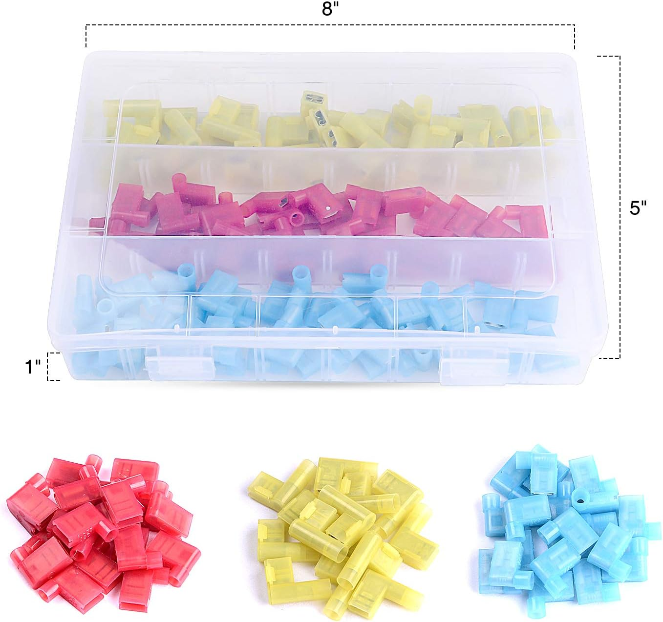 Nilight 50047R 110Pcs Nylon Flag Spade Female Insulated Quick Disconnects 22-18 16-14 12-10 Gauge Flag Spade Electrical Crimp Terminals Connector Assortment Set image number 3