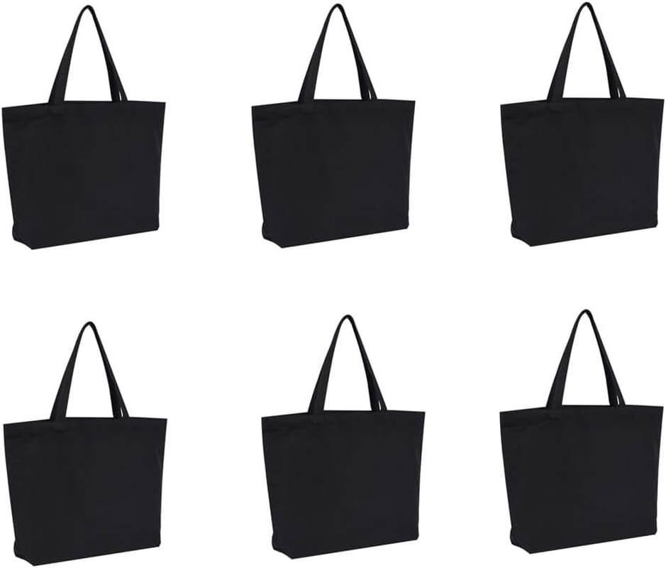 Canvas Shopping Bags, 6 Pack Reusable Canvas Tote Bags, Large Shopping Bags, Lightweight and Washable, Multi-Purpose Canvas Bags for Shopping, DIY, Grocery, Gift Bags, Etc (Black)