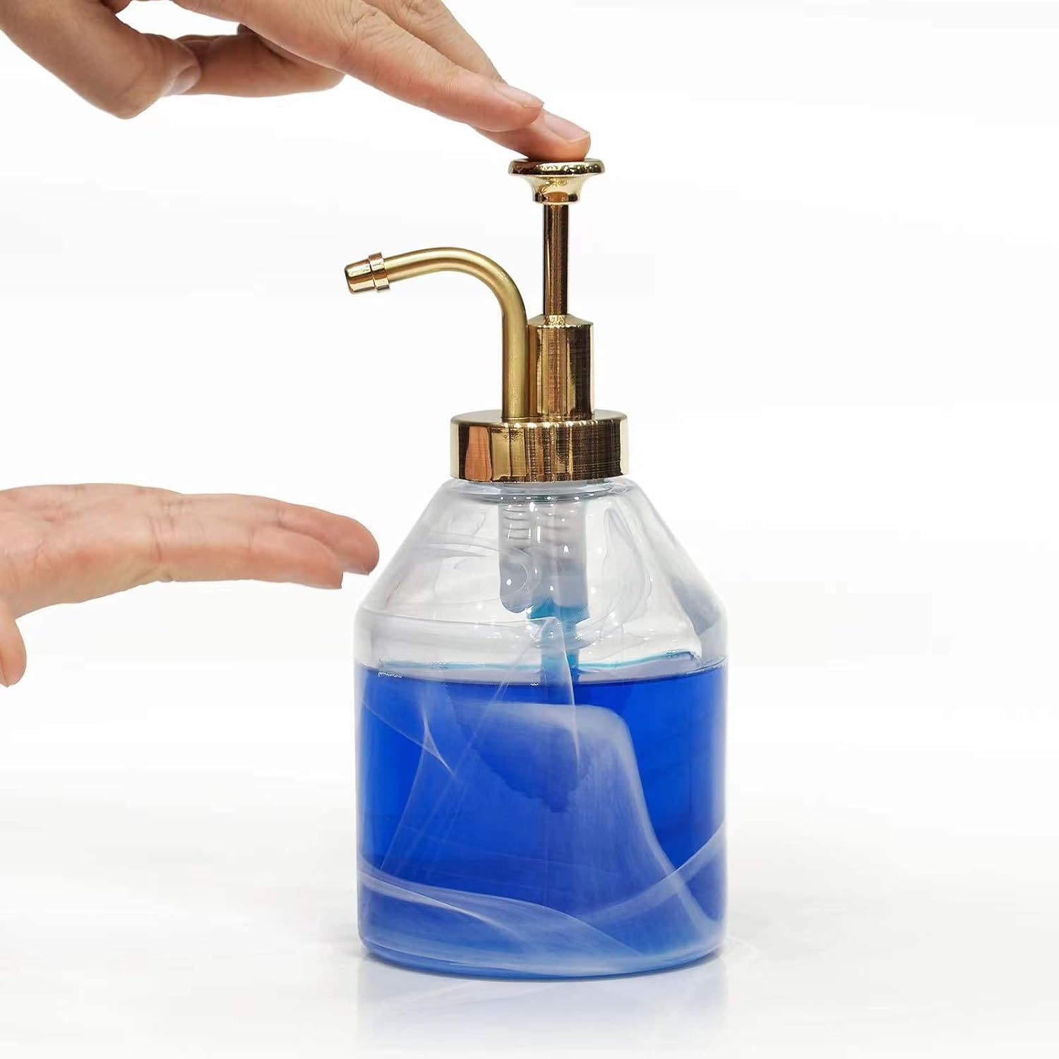 Glass Soap Dispenser Set, Hand Soap Dispenser and Dish Soap Dispenser, Soap Dispenser with Gold Soap Pump,Decorative Soap Dispenser for Bathroom & Kitchen Rustic Home Decor (Moire) image number 5