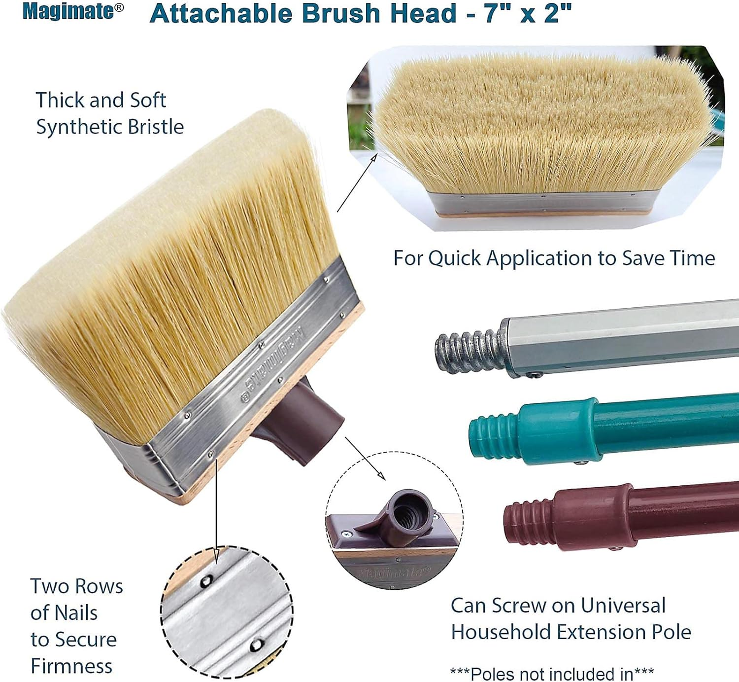 Magimate Deck Stain Brush Applicator &ndash; Wide Thick Soft Paint Brush Head for Quick Stains and Sealers Application on Wood Deck Floor Fence Walls - 7 Inch Extra Large Paintbrush image number 2