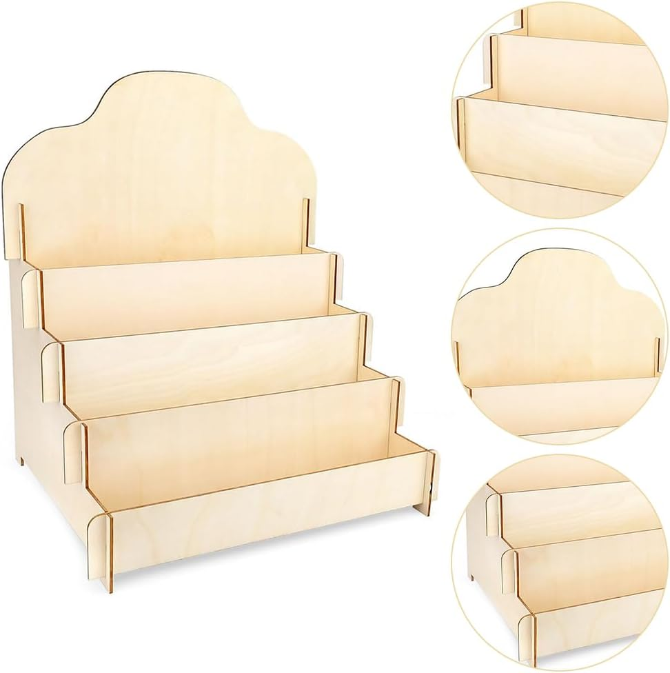 4-Tier Greeting Card Holder with Durable Material, Wooden Card Display Stand, Portable Cardboard Sticker Display Rack, Photo Card Organizer Stand, Suitable for Collector, Pictures, Brochure image number 6