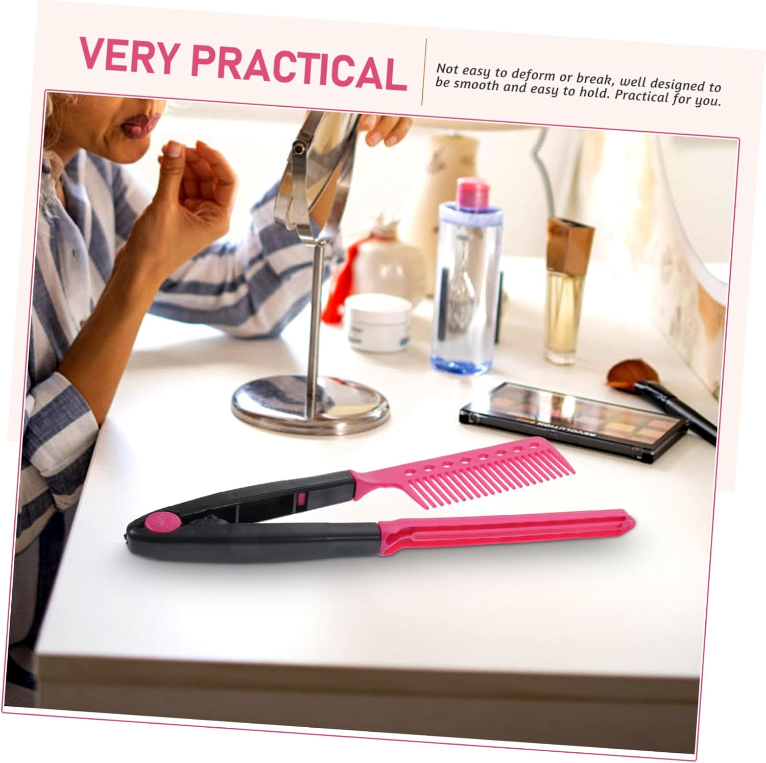 VALICLUD Shaped Folding Hair Straightening Comb for Salon Home Use Plastic Lightweight Portable Hair Styling Tool for Thick Thin Hair Compact Design image number 3