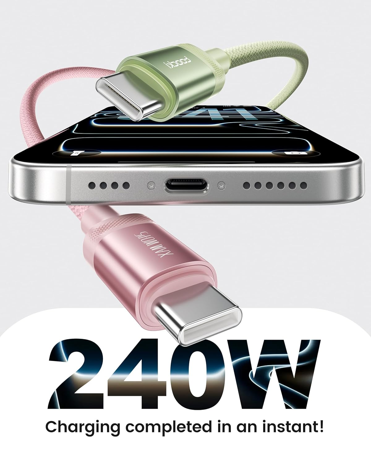 Toocki USB C Cable 2M PD 240W Green and Pink Gradient, 480Mbps Transmission, Braid Fast Charging Cord Compatible with Iphone 17/Galaxy S25/Laptops image number 2