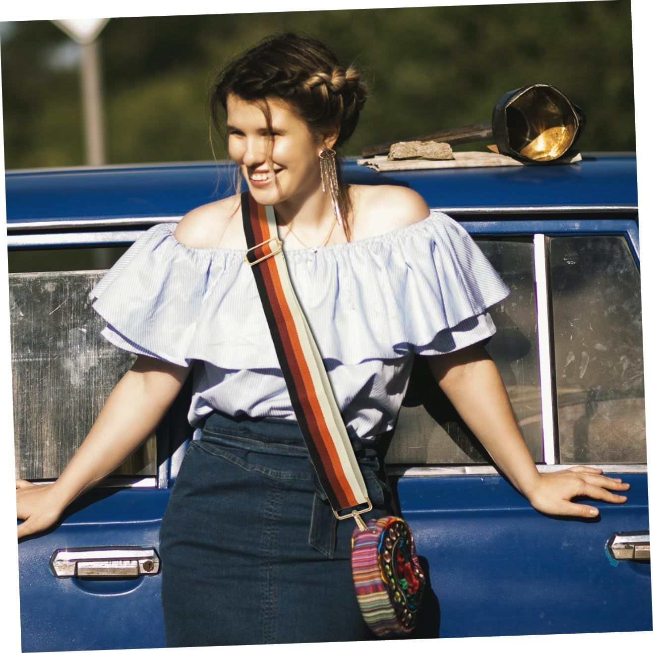 KONTONTY Wide Shoulder Bag Cotton Cloth Tote Adjustable Strap Replacement for Travel Bags for Women image number 3