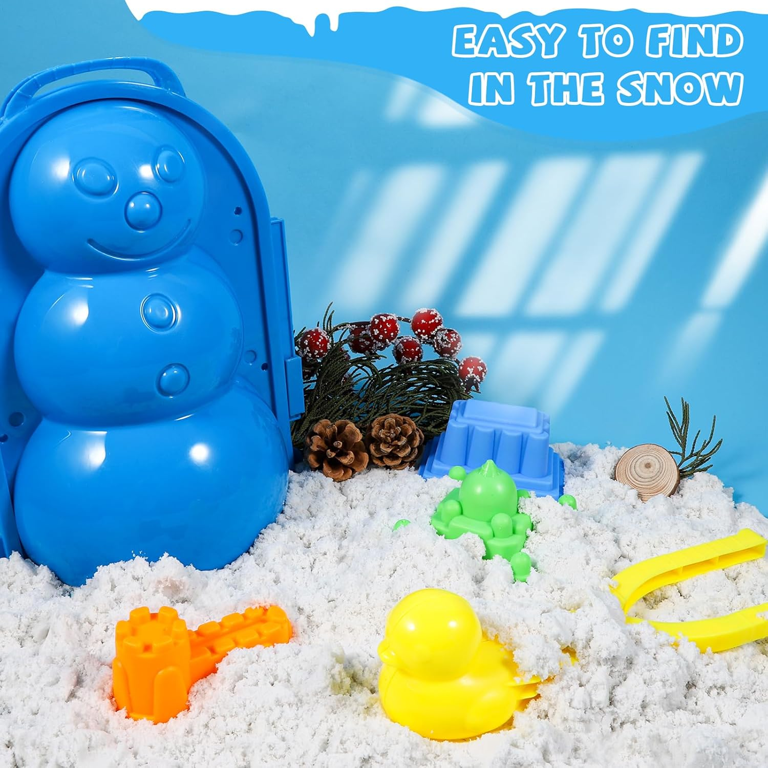 JOLLYFUN Snowball Makers Kit for Kids, 13 Pcs Winter Snow Toys with Duck & Penguin, Snowman Molds, Carry Bag, Outdoor Snow Sand Castle Building Toys for Toddlers & Children