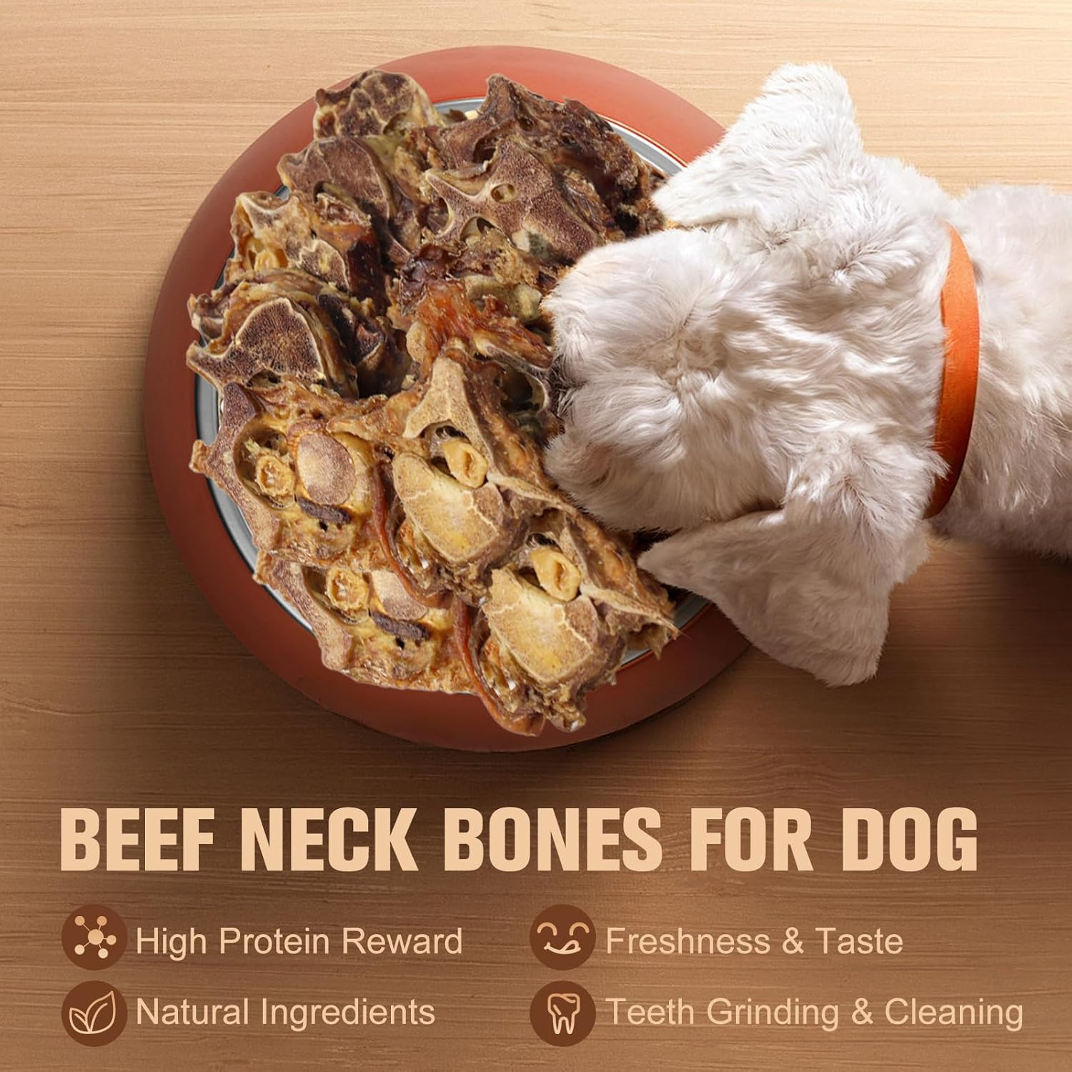 Dawvohk Dog Snacks Beef Flavor, Beef Neck Bones High Protein for Training & Treats Long-Lasting, Tough, Gluten Free, Filler Free, Great Natural Healthy Jerky for Large & Small Doggy,100G/Can (1Can) image number 3