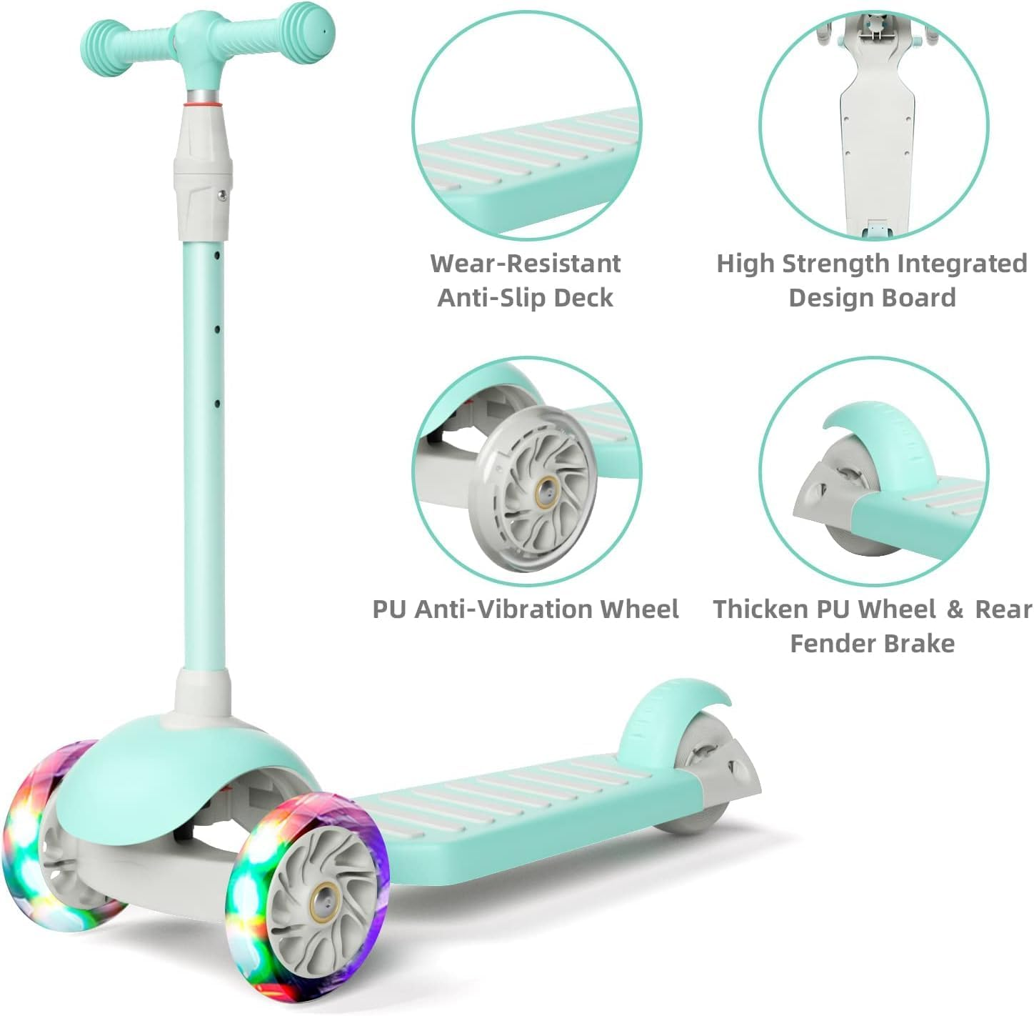 APEXORIGIN 3 Wheel Scooter for Kids Ages 3-12,Kids Scooter with Light up Wheels, Sturdy Deck Design, and 4 Height Adjustable Suitable for Kids Ages 3-12 image number 5