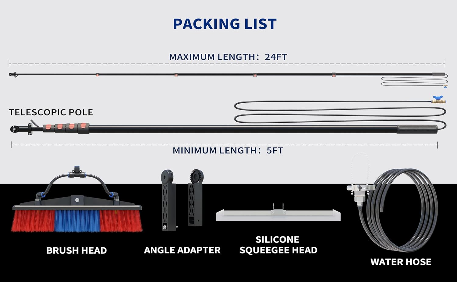 24FT Solar Panel Cleaning Brush & Squeegee Kit,Proffesional Window Washing Tool,Water Fed Pole,Roof、Window and Photovoltaic Panel Washing Cleaner Equipment Kit image number 6