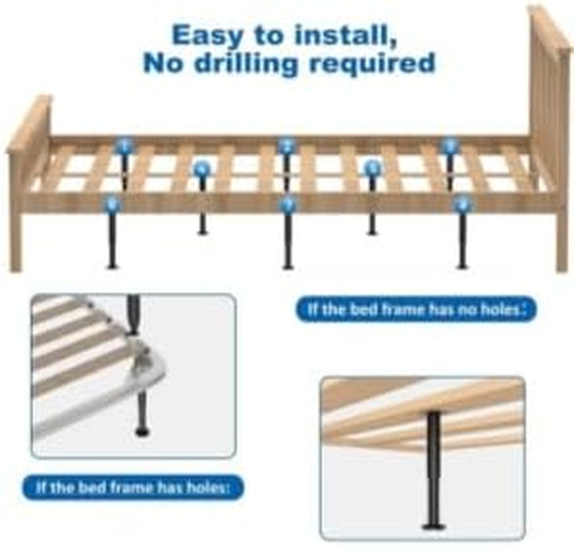 4-Pack Adjustable Height Bed Support Legs(18-32Cm) -Furniture Legs | Cabinet Feet | Black Metal Replacement Feet with Non-Slip Pads | Bed Center Slat Support image number 4