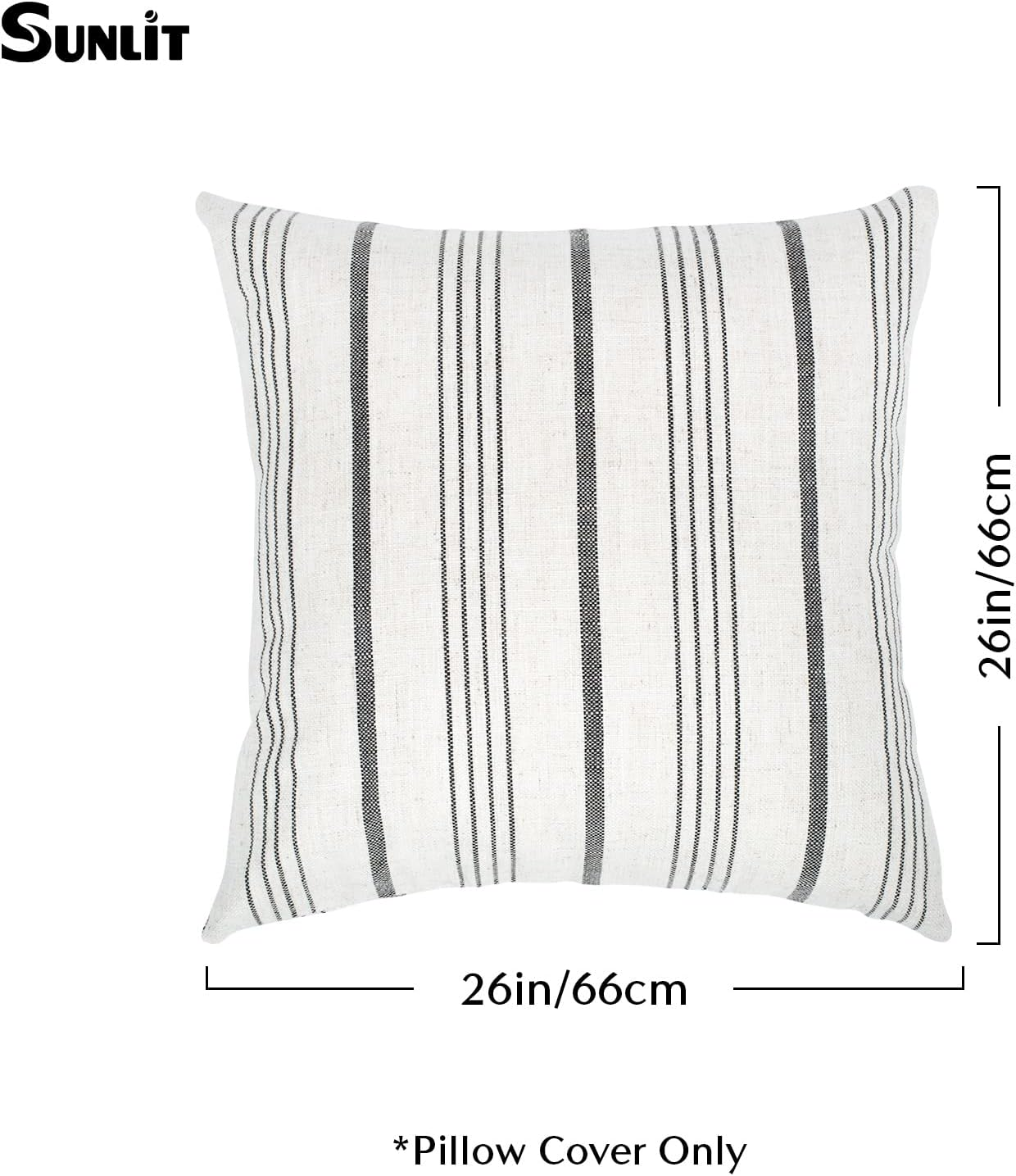 Sunlit Decorative Farmhouse Throw Pillow Case, Set of 2 Cream/Off-White with Gray Stripes Modern Accent Square Pillow Cover, 26" X 26", Textured Linen Throw Cushion Covers for Couch Chair Bedroom image number 7