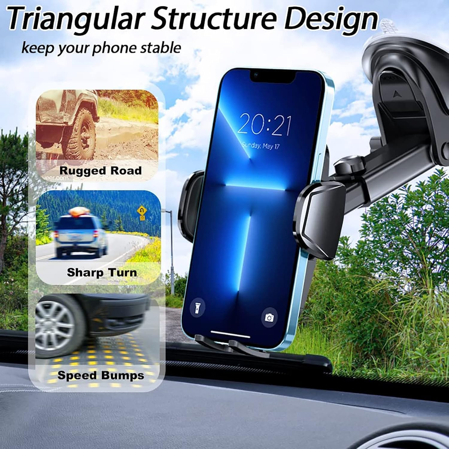 Hocerlu Mobile Phone Holder Car - Ultra Stable Car Mobile Phone Holder Suction Cup for Dashboard and Windscreen, All-Round Silicone Shockproof, 360&deg; Rotatable, One Button Release, for 3.8-6.7 Inch Smartphones image number 5