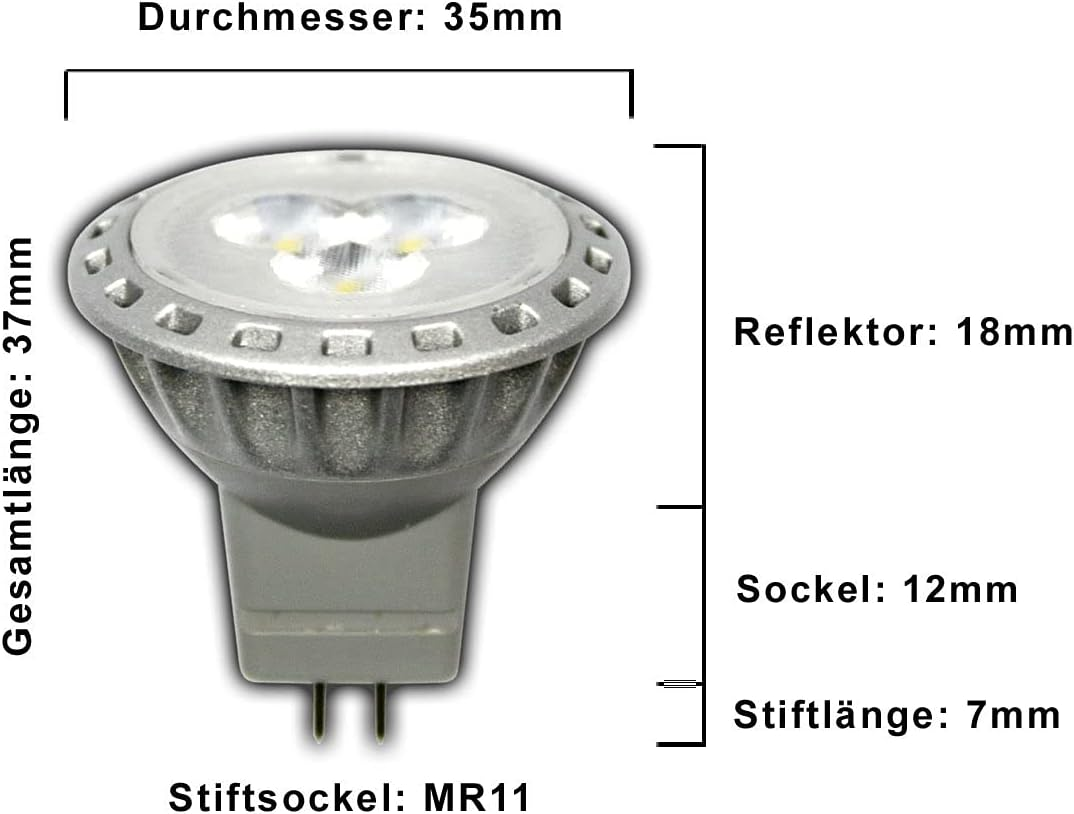 MR11 / GU4 LED 2.5 Watt 12 V AC/DC Warm White Spotlight 30&deg; Degree Energy Saving Lamp Spotlight 12 V AC Voltage Pack of 3 image number 2