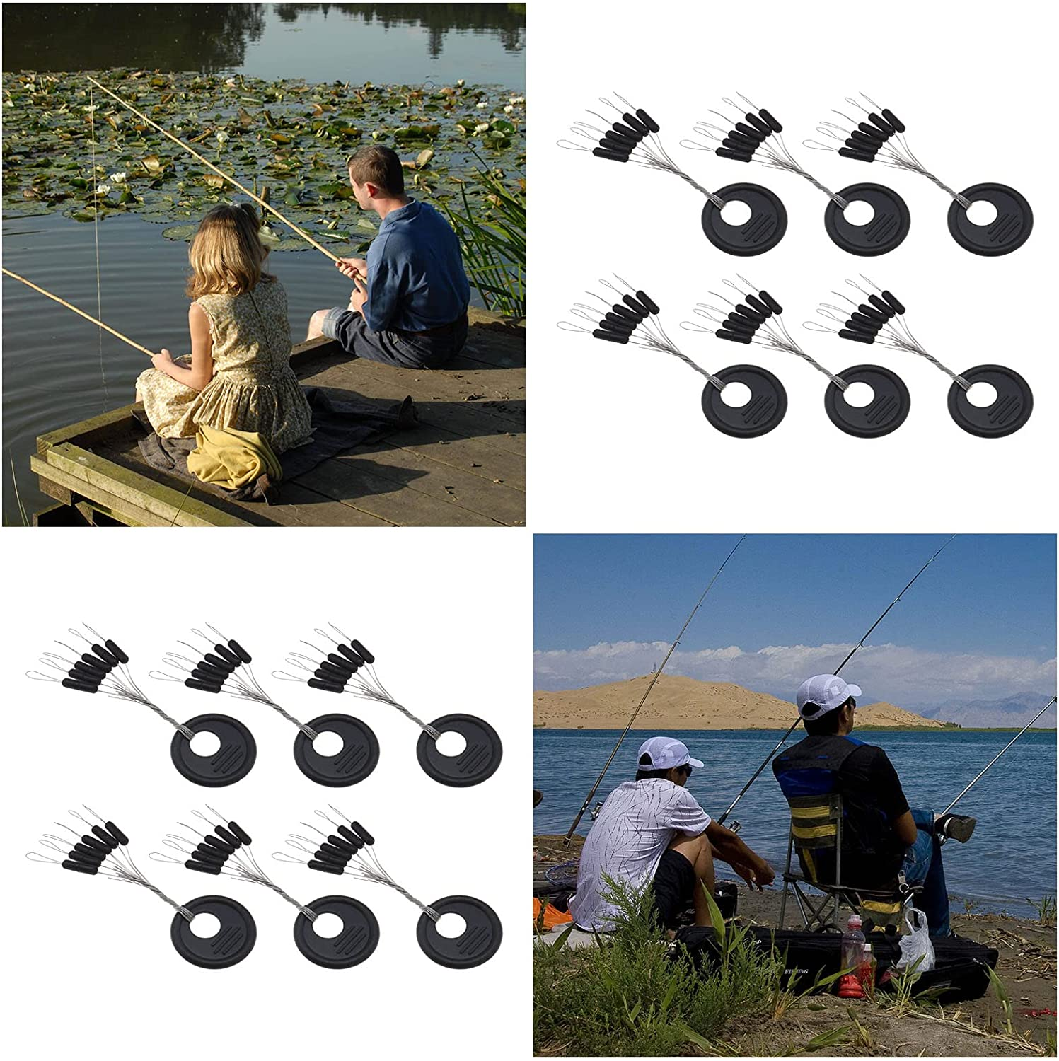 SING F LTD 100PCS Rubber Fishing Bobber Beads Stopper 6 in 1 Float Sinker Stops Black Cylinder Shape Line Stops Space Bean Fishing Gear S/M/L 3 image number 6