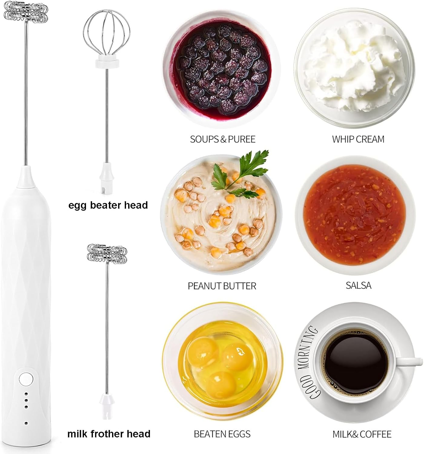 Milk Frother Handheld, Coffee Frother Rechargeable Electric Whisk with 2 Stainless Steel Whisks, 3 Gear Adjustable Drink Mixer Milk Foamer for Cappuccino Latte Coffee Hot Chocolate image number 5