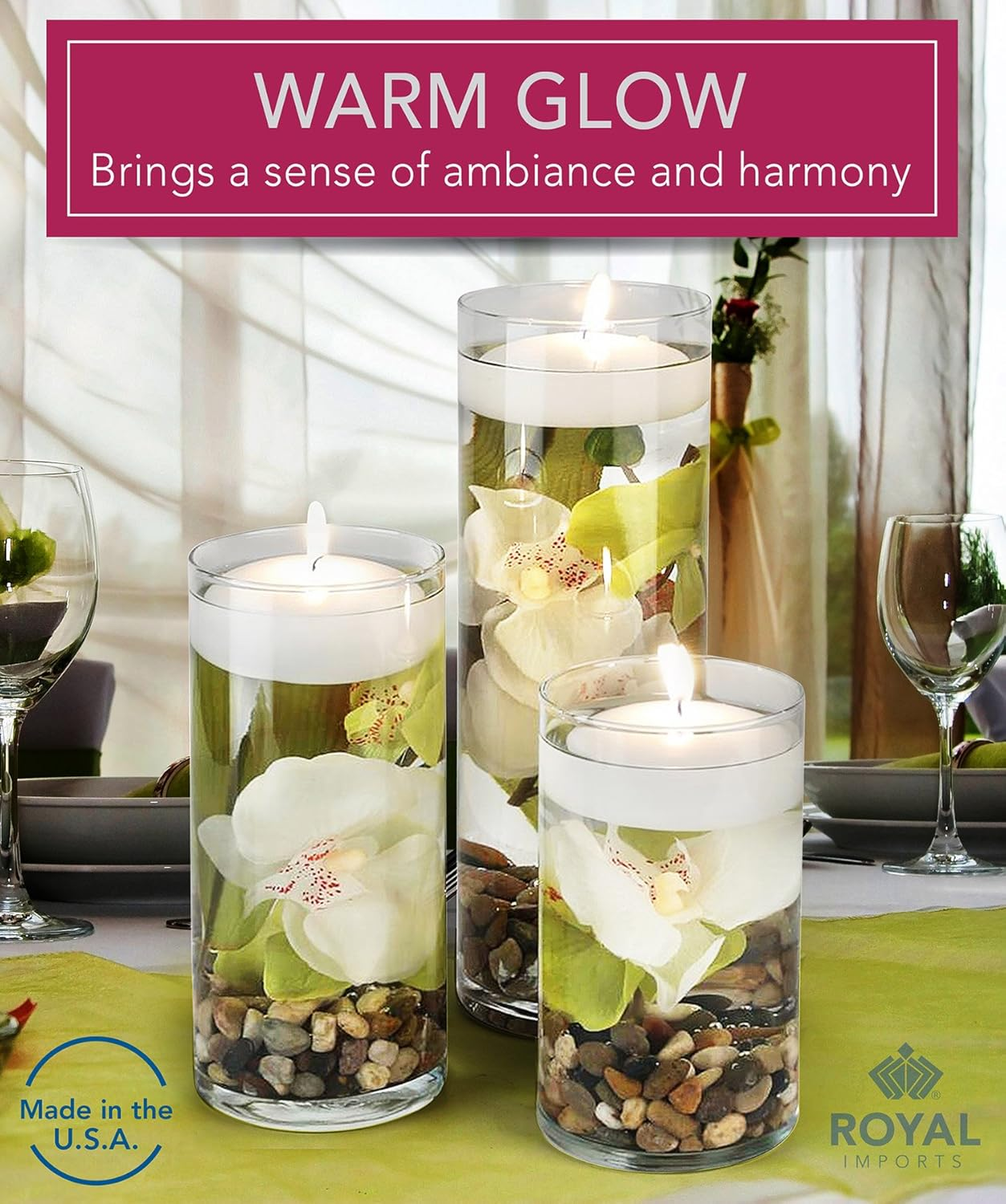 Royal Imports 10 Hour Floating Candles, 3&rdquo; White Unscented Dripless Wax Discs, for Cylinder Vases, Centerpieces at Wedding, Party, Pool, Holiday (12 Set) image number 1