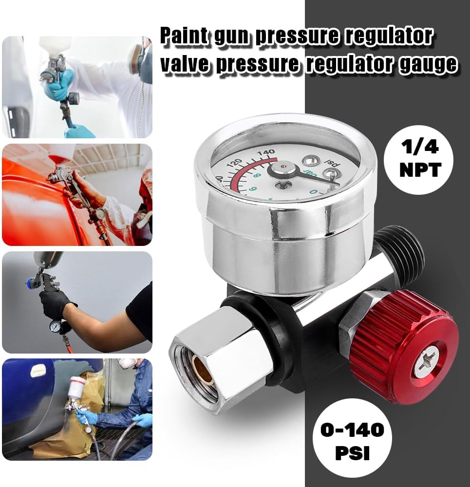 Yakamoz 1/4 Inch Air Pressure Regulator Kit, Professional Paint Spray Gun Adjusting Pressure Regulator Gauge for Pneumatic Tool image number 1