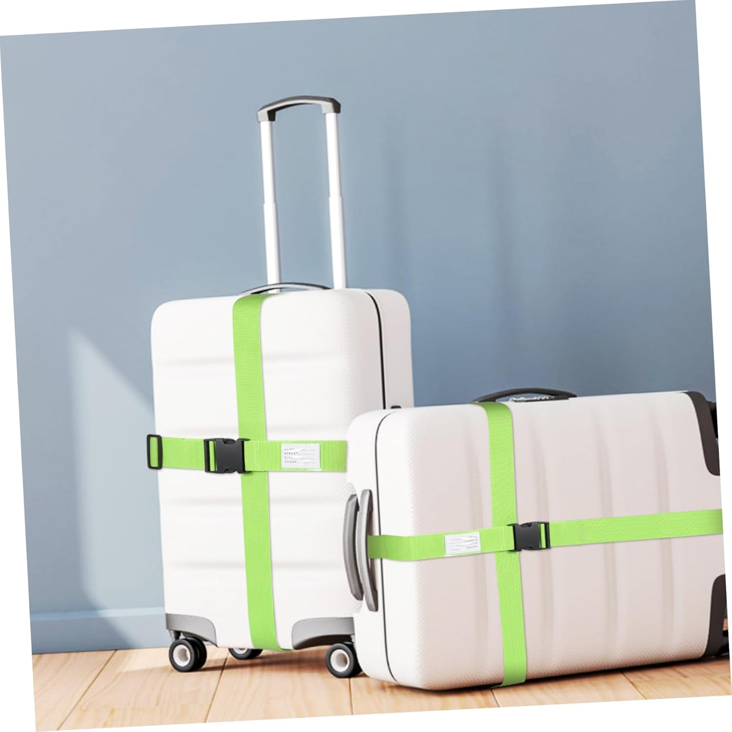 Veemoon 4Pcs Fluorescent Green Suitcase Straps Adjustable Luggage Belts with Polypropylene Fiber for Secure Travel Luggage Reinforcement and Easy Identification image number 6