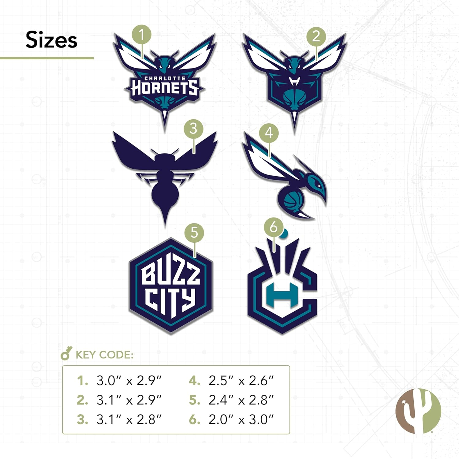Desert Cactus Charlotte Hornets Sticker NBA Officially Licensed Vinyl Decal Laptop Water Bottle Car Scrapbook (Type 2)