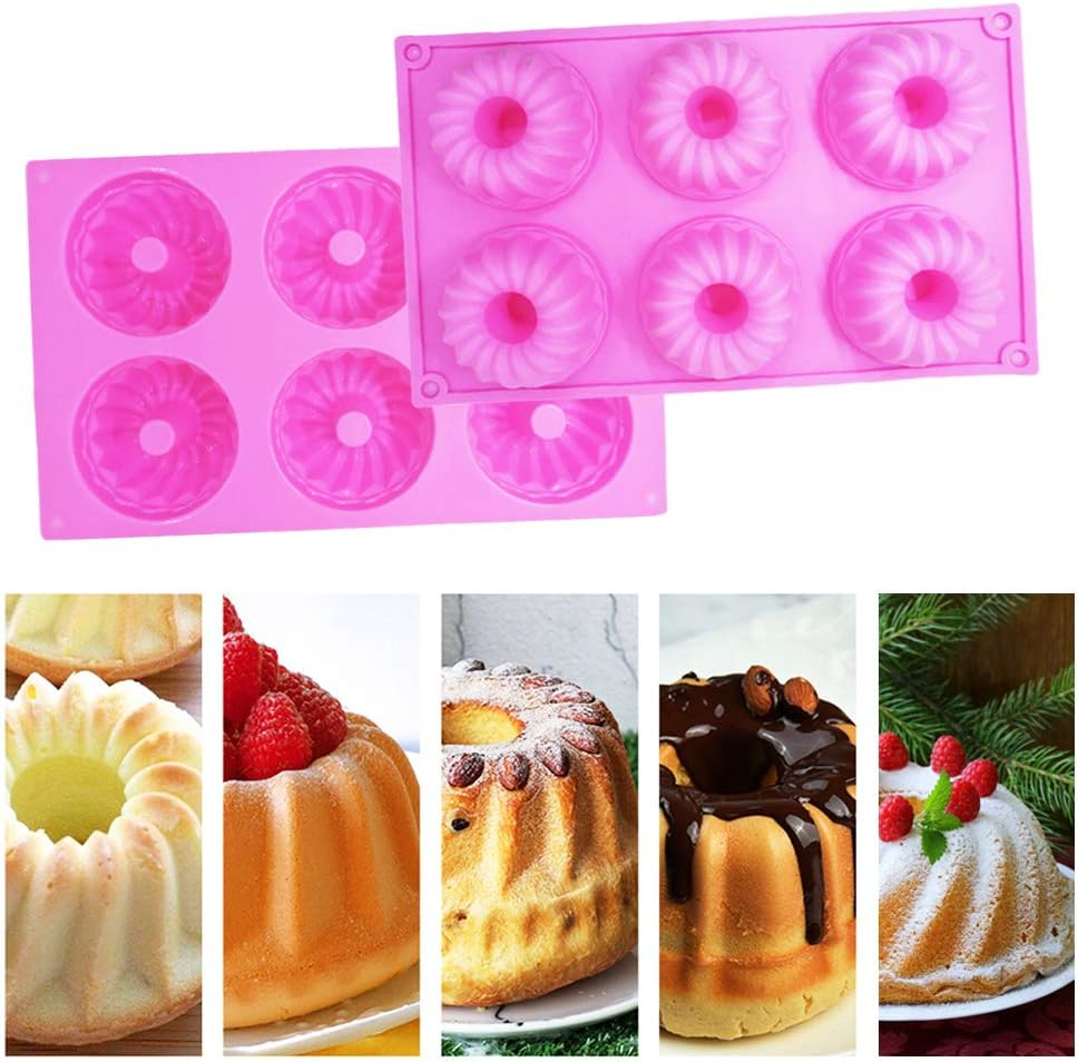 Findtop 3 Packs Silicone Mini Fluted Cake Pans, Mini Tube Cake Baking Pan for Muffin Cups, Coffee Cake, Cupcake, Brownie- Pink, Purple, Red image number 6