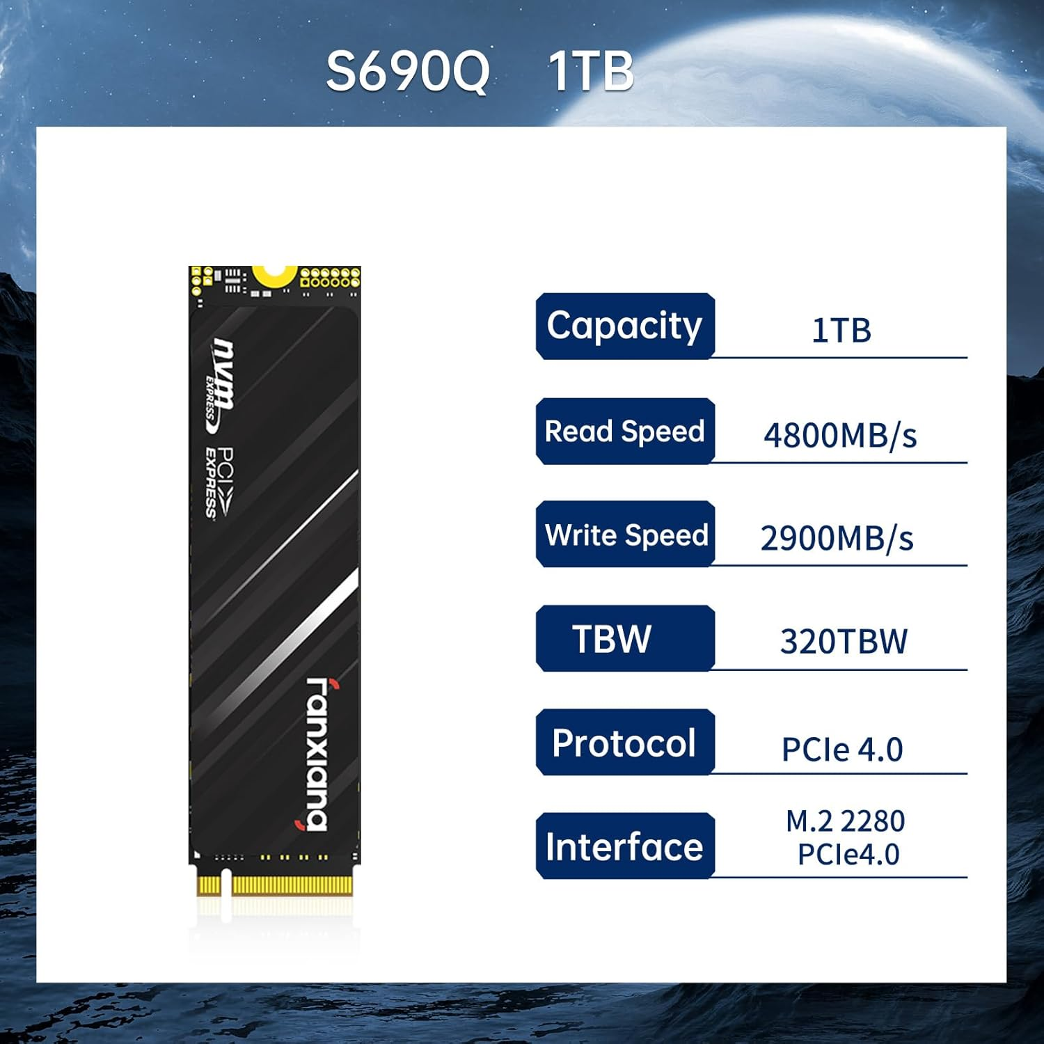 Fanxiang 1TB Nvme SSD Pcie Gen4 M.2 SSD for PS5, up to 4800 Mb/S, Internal Gaming SSD for PS5, 3D NAND SLC Cache Solid State Drive Upgrade Storage for Pc/Laptops S690Q image number 3