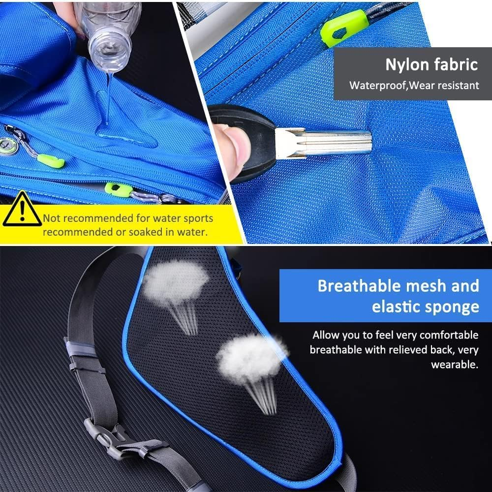Lightweight Running Belt with Water Bottle Holder, Water Resistant Running Belts with Reflective Strips and Headphone Hole, Runner Belt & Workout Fanny Pack for Men, Woman, Kids (Blue) - Grey image number 7